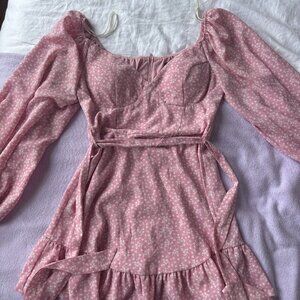 B DARLIN Womens Pink Ruffled Balloon Sleeve V Neck Mini Sheath Dress Juniors 3/4